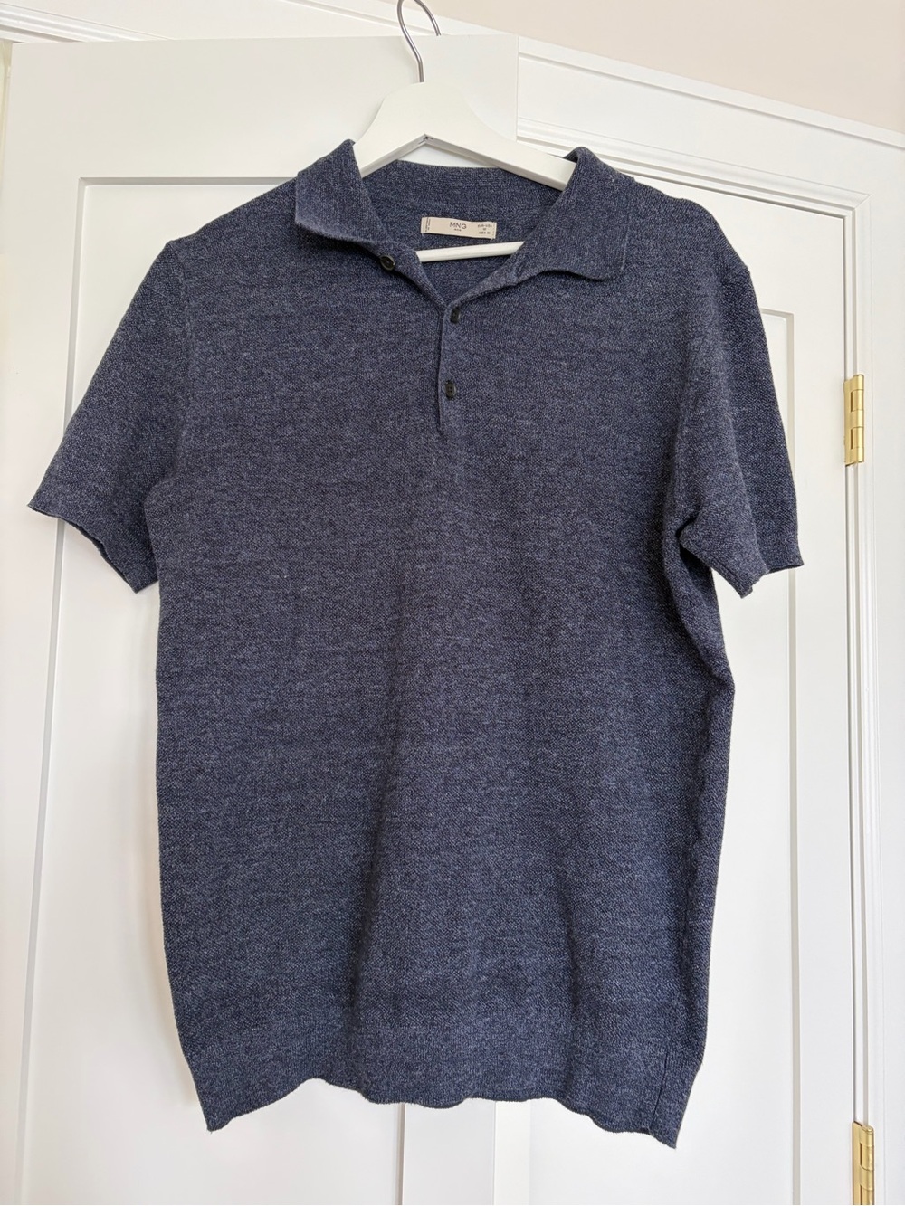 Mango Men's Short-Sleeve Knit Polo Shirt - Heathered Navy | M